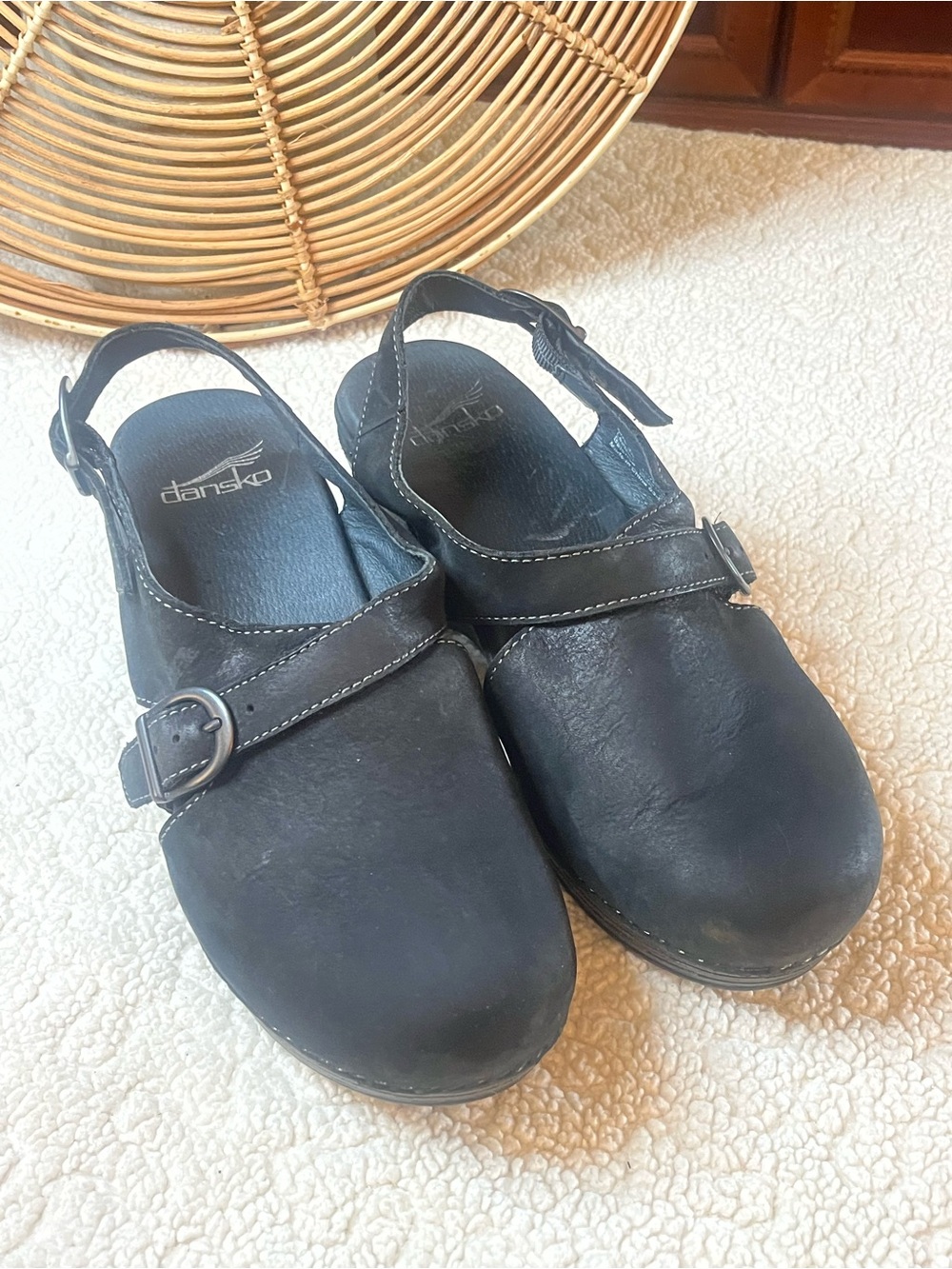 Dansko Balance Black Leather Slingback Clogs Size 38 EU 7.5 8 Comfort Shoes